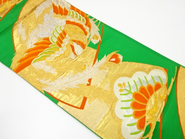 アンティーク　扇面に鳳凰模様織り出し袋帯（材料）